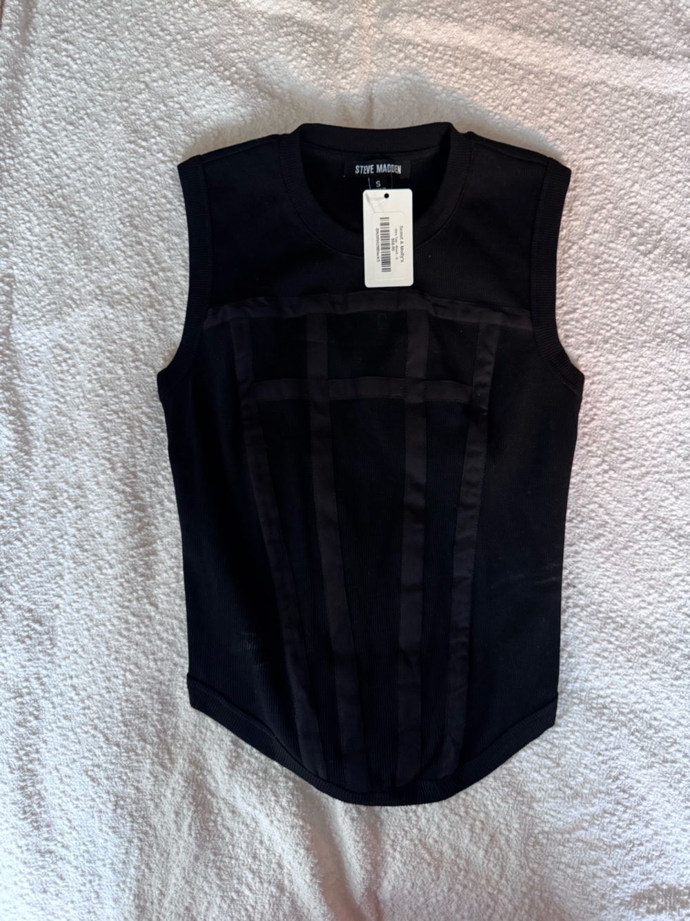 Steve Madden Black Sleeveless Tank with Paneled Front
